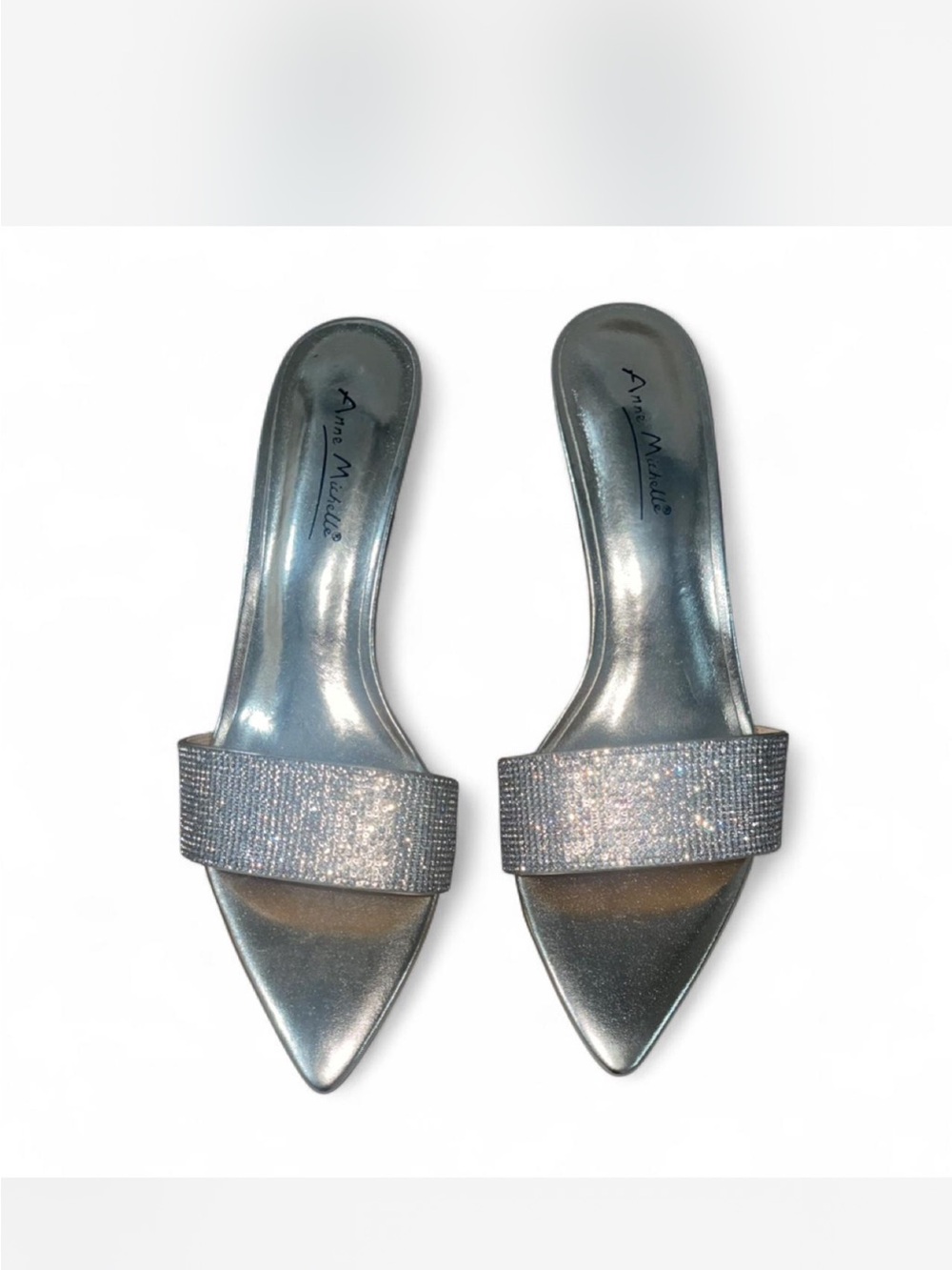 Ann Michell Silver Sparkle Slip-On Mules